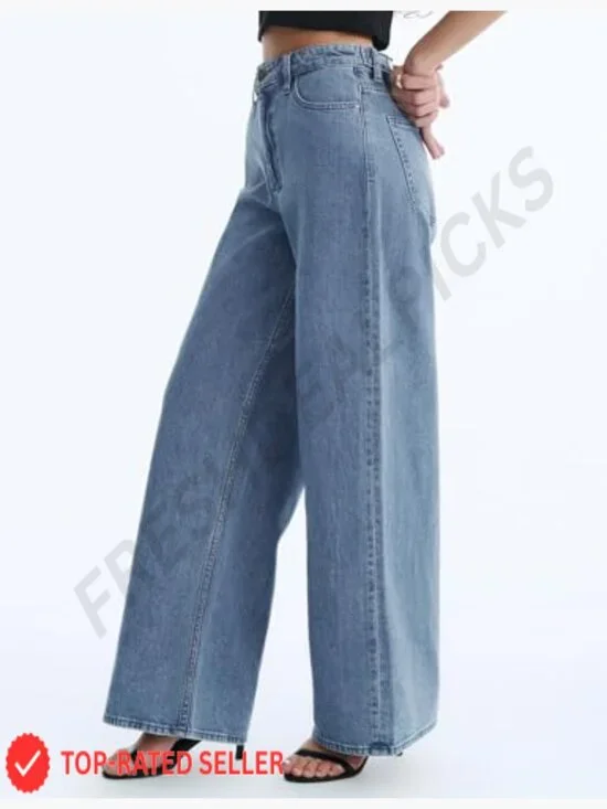 Wide Leg Jeans Adjustable Waist High Rise Y2K Trendy Casual Denim Pants - Picture 2 of 7